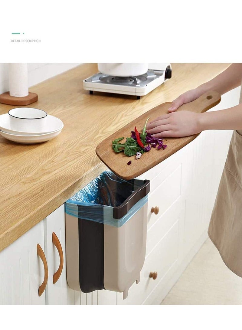 Hanging Collapsible Trash Can - 9L Wall Mounted Foldable Waste Bin for Kitchen Cabinet Door - Quickly Clean Counter Sink Bathroom - RV Car Camping Folding Garbage Basket - Image 2