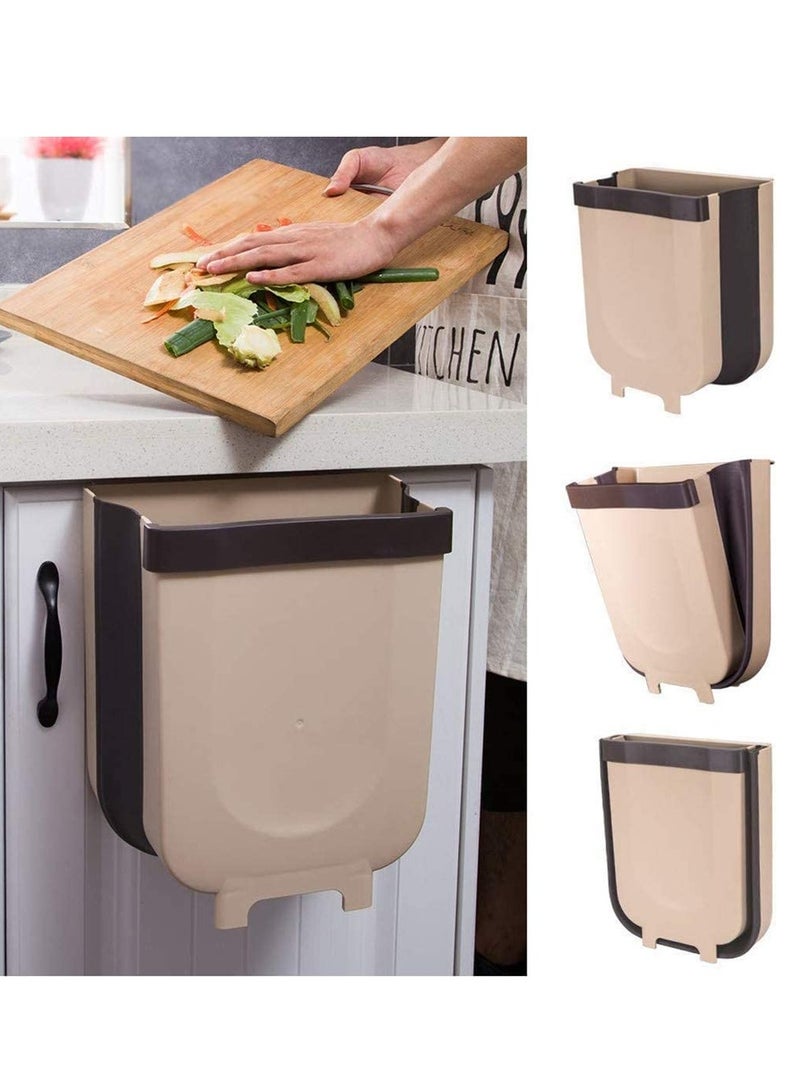 Hanging Collapsible Trash Can - 9L Wall Mounted Foldable Waste Bin for Kitchen Cabinet Door - Quickly Clean Counter Sink Bathroom - RV Car Camping Folding Garbage Basket - Image 1