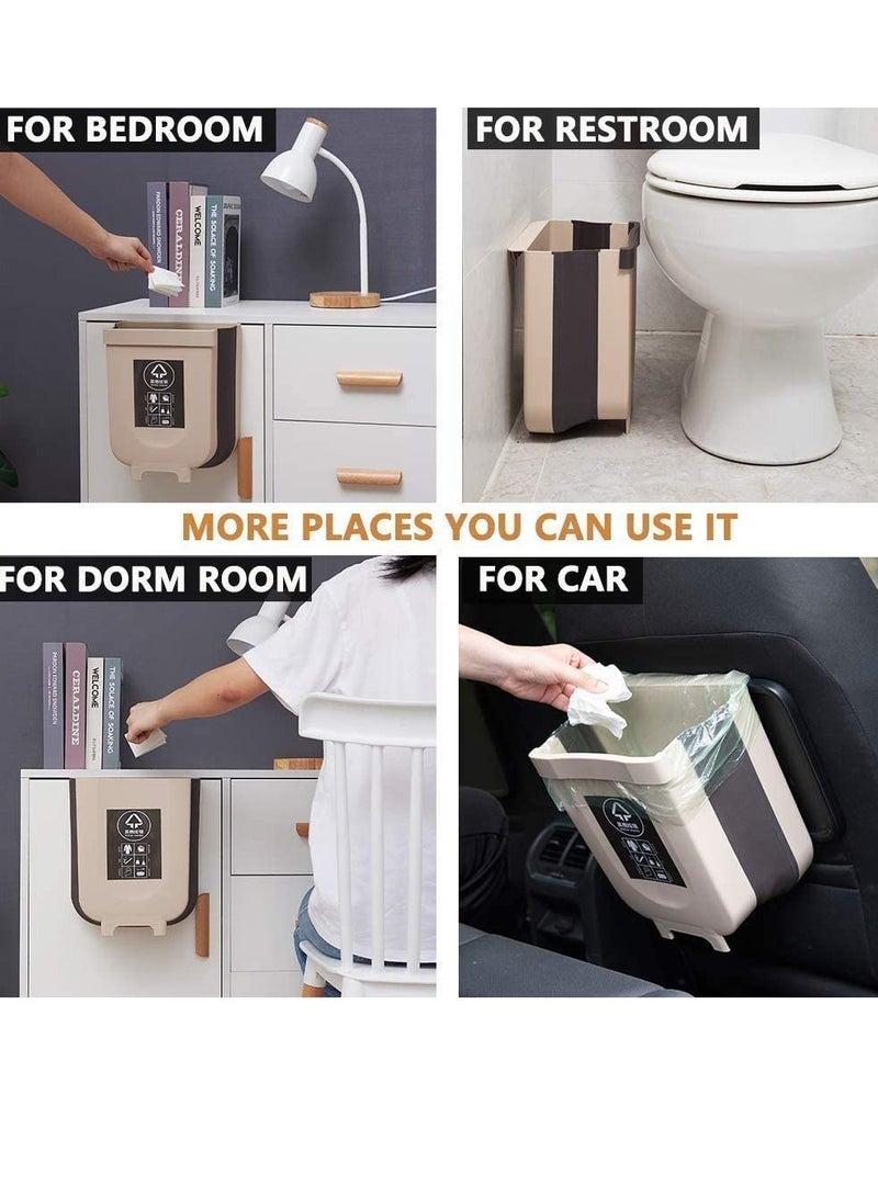 Hanging Collapsible Trash Can - 9L Wall Mounted Foldable Waste Bin for Kitchen Cabinet Door - Quickly Clean Counter Sink Bathroom - RV Car Camping Folding Garbage Basket - Image 3