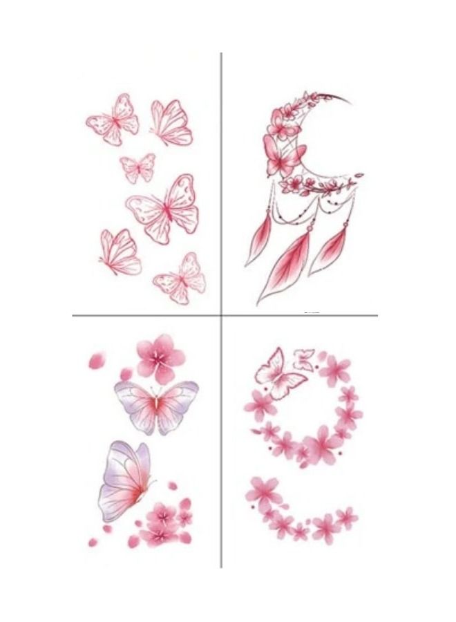 اربع قطع من وشم تاتو المؤقت مقاوم للماء بتصميم زهور وفراشات ملصقات لطيفة - Image 1