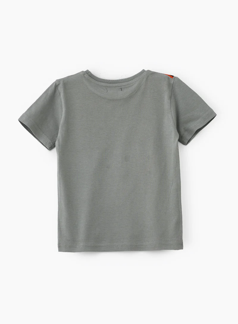 JAM Playful Tiger Graphic Cotton T-Shirt for Boys - Olive
