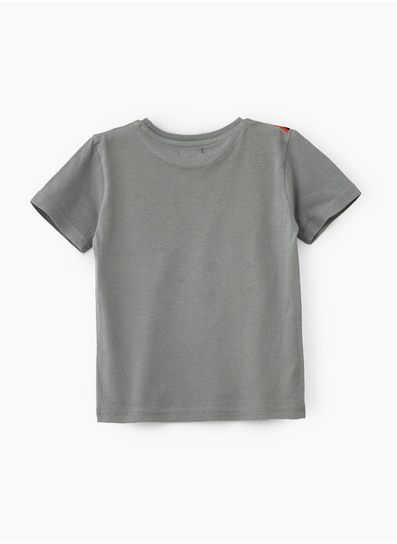 JAM Playful Tiger Graphic Cotton T-Shirt for Boys - Olive  - Image 2