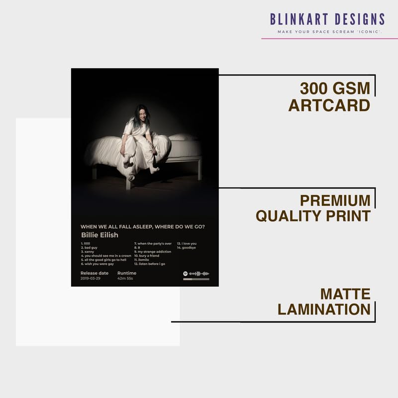 BLINKART BLINKART Billie Eilish WHEN WE ALL FALL ASLEEPWHERE DO WE GOPopular Music Album Hanging Wall13x10inch Decoration Home Bedroom Living Room Aesthetics Artworks Spotify Song Link QR Code Photo Frame  - Image 4