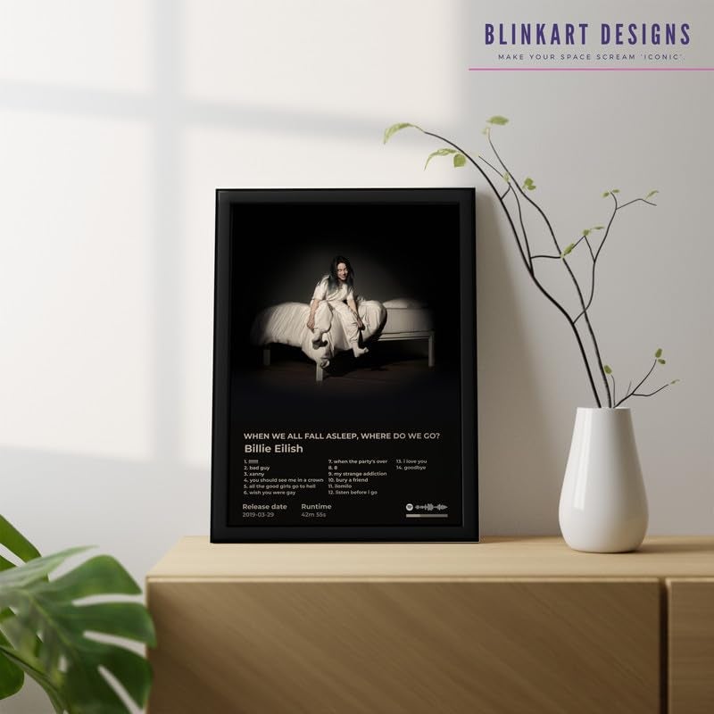 BLINKART BLINKART Billie Eilish WHEN WE ALL FALL ASLEEPWHERE DO WE GOPopular Music Album Hanging Wall13x10inch Decoration Home Bedroom Living Room Aesthetics Artworks Spotify Song Link QR Code Photo Frame  - Image 3