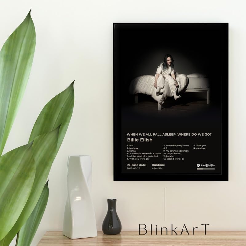 BLINKART BLINKART Billie Eilish WHEN WE ALL FALL ASLEEPWHERE DO WE GOPopular Music Album Hanging Wall13x10inch Decoration Home Bedroom Living Room Aesthetics Artworks Spotify Song Link QR Code Photo Frame  - Image 2