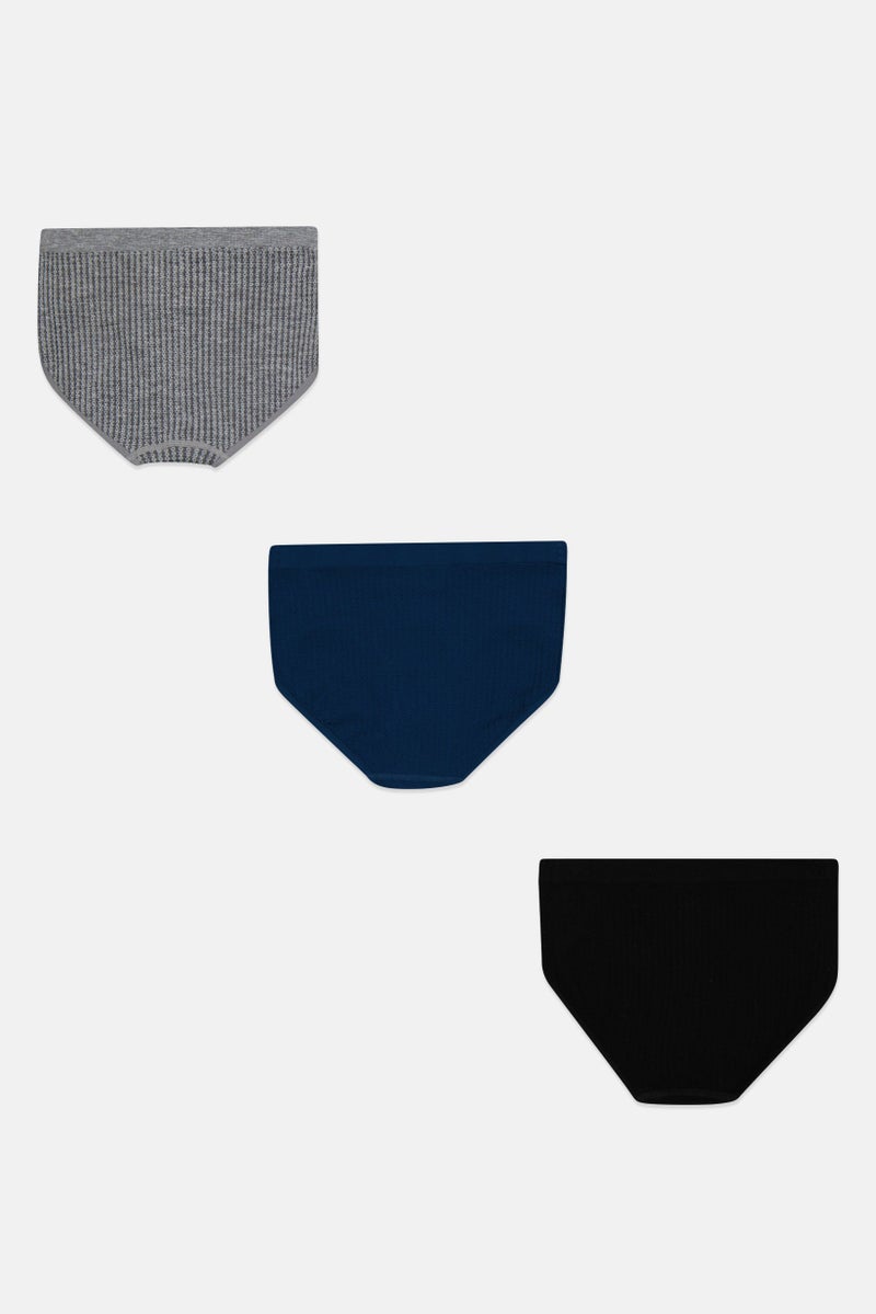 Layer 8 Women 3 Pieces Textured Pull On Seamless Briefs Set, Grey  - Image 2
