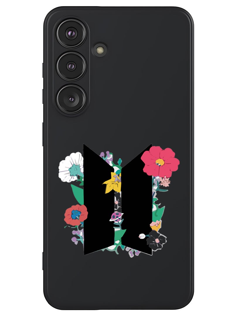 Theodor Protective Slim Fit Case Liquid Silicone Cover with Full Body Protection Anti-Scratch Shockproof Case For Samsung Galaxy S25 Plus (Black) - BTS floral B - Image 1