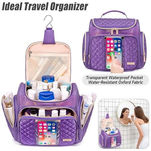 Tealari Large Toiletry Bag for Women Men,Bathroom Bag,Water Resistant Shower Bag,Makeup Bag,Portable Shower Caddy for College Dorm,Hanging Travel Toiletry Bag with Transparent Waterproof Phone Pocket - Image 2