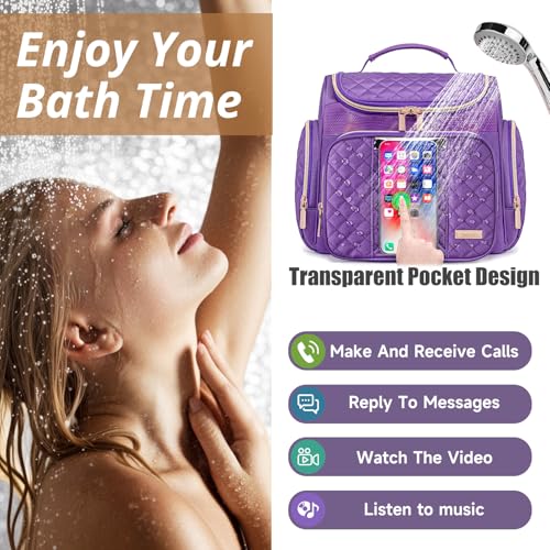 Tealari Large Toiletry Bag for Women Men,Bathroom Bag,Water Resistant Shower Bag,Makeup Bag,Portable Shower Caddy for College Dorm,Hanging Travel Toiletry Bag with Transparent Waterproof Phone Pocket - Image 3
