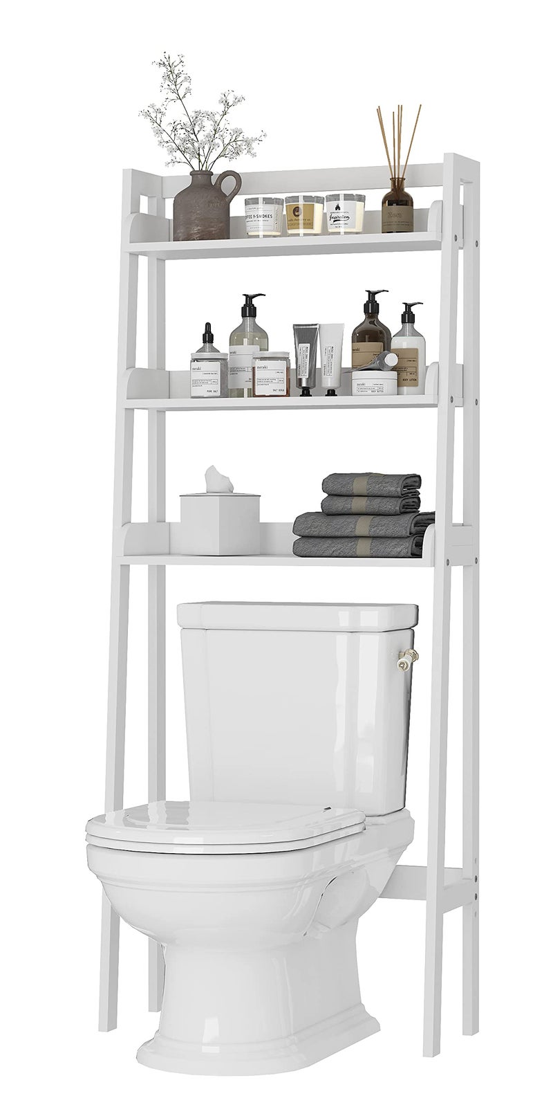 UTEX Over The Toilet Storage Shelf, 3-Tier Over Toilet Bathroom Organizer, Above Toilet Shelves Rack (White) - Image 1