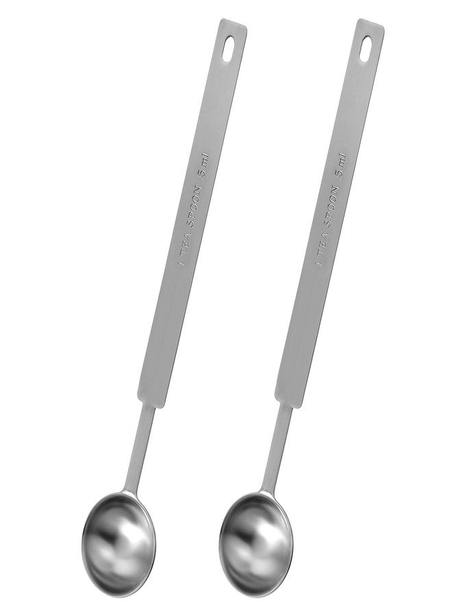 oruola ملعقتان قياس من أورولا، سعة كل منهما ملعقة صغيرة (5 مل)، بمقبض طويل، مصنوعة من الفولاذ المقاوم للصدأ، لقياس دقيق للمكونات السائلة والجافة، والقهوة المطحونة، للطبخ والخبز. - Image 1