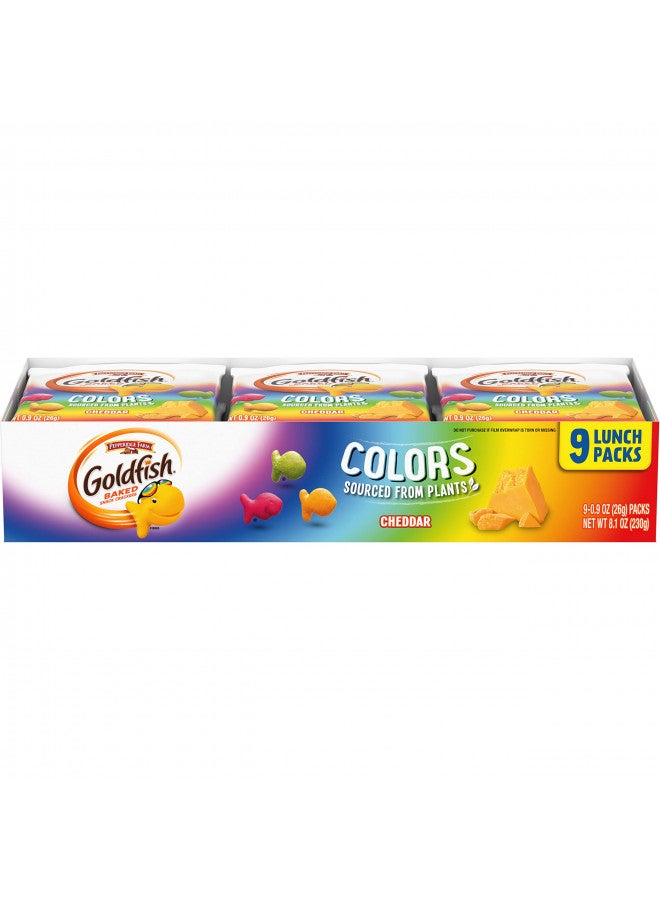 Goldfish Colors Cheddar Crackers, Snack Pack, 0.9 oz, 9 CT Multi-Pack Tray - Image 1