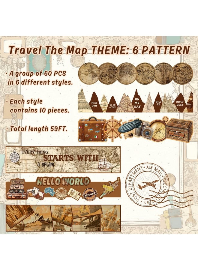 Whaline 59Ft Let'S Explore World Bulletin Board Border Travel The Map Voyage Self-Adhesive Border Trim Let The Adventure Begin Border Sticker Decal For Back To School Vintage Classroom Decor - Image 3