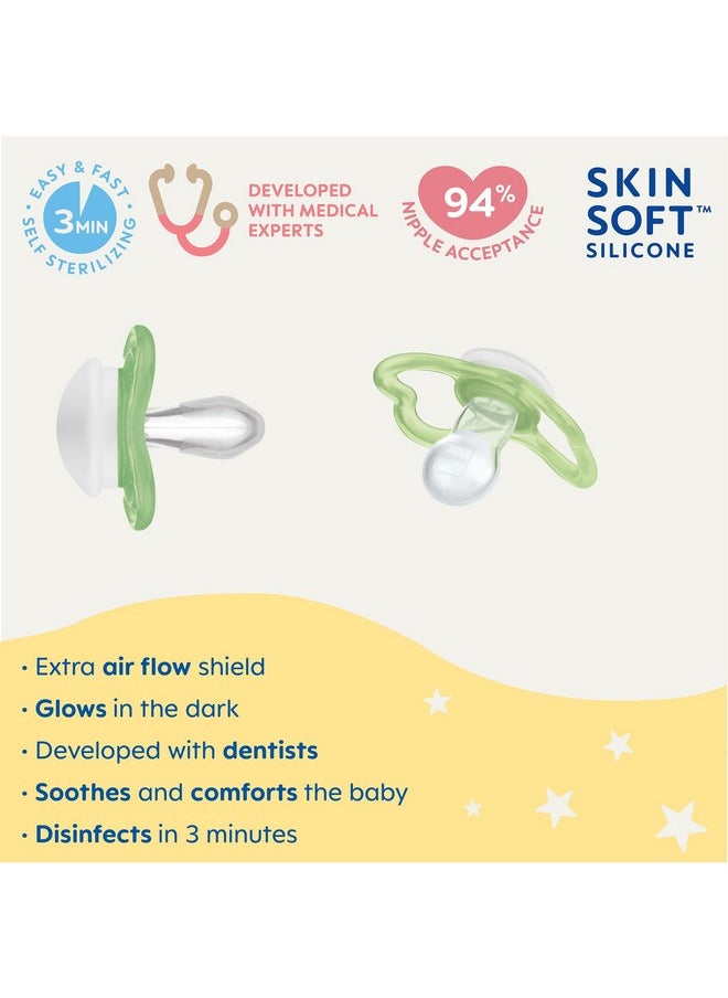 MAM Mam Air Night Pacifiers (1 Sterilizing Pacifier Case) Mam Sensitive Skin Pacifier 6+ Months Glow In The Dark Pacifier Best Pacifier For Breastfed Babies Baby Boy Pacifiers 6 16 2 Ct (Pack Of 1)  - Image 2