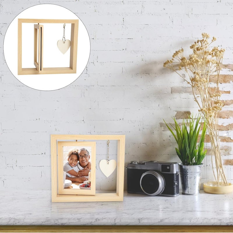 Rotating Wooden Picture Frame 6 Inch Double-sided Floating Photo Frame for Grandpa Memorial Tabletop Display - Image 4