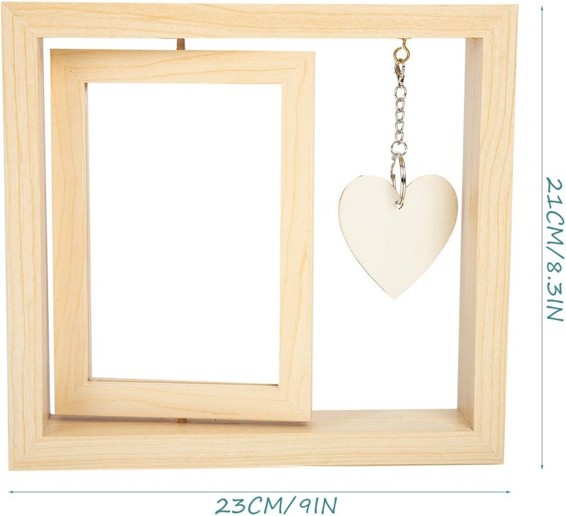 Rotating Wooden Picture Frame 6 Inch Double-sided Floating Photo Frame for Grandpa Memorial Tabletop Display - Image 2