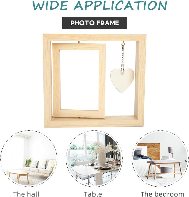 Rotating Wooden Picture Frame 6 Inch Double-sided Floating Photo Frame for Grandpa Memorial Tabletop Display - Image 5