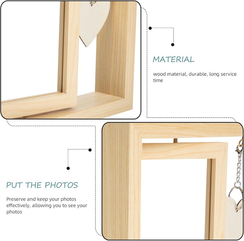 Rotating Wooden Picture Frame 6 Inch Double-sided Floating Photo Frame for Grandpa Memorial Tabletop Display - Image 3