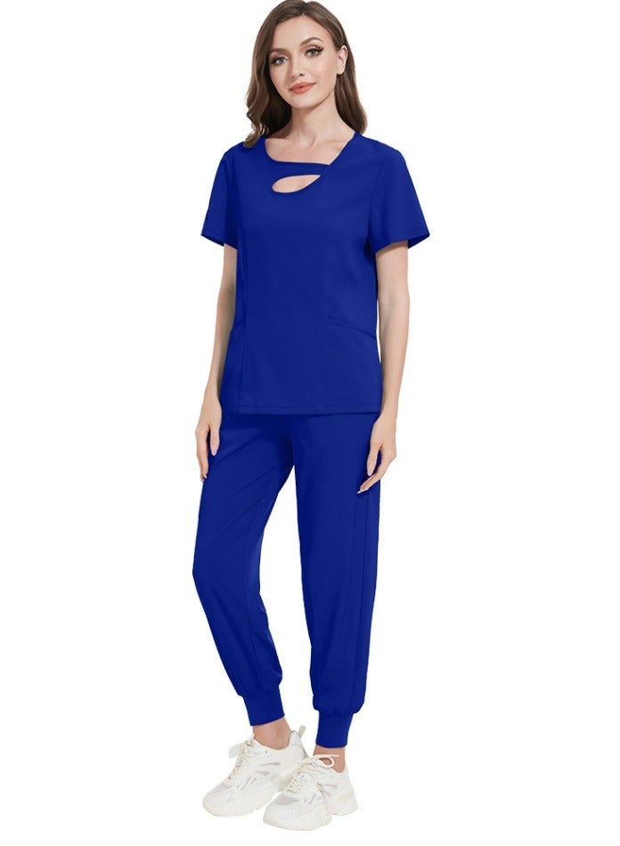 Loquat Womens Fashion Medical Uniform Scrubs 2 Piece Set Top and Jogger Pants Suit Royal Blue - Image 1