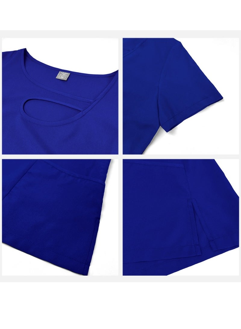 Loquat Womens Fashion Medical Uniform Scrubs 2 Piece Set Top and Jogger Pants Suit Royal Blue - Image 2