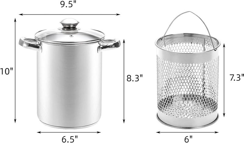 AVLA Asparagus Pot, 4 Quart Stainless Steel Steamer Cooker, Vegetable Asparagus Cooker with Removable Basket and Lid for Pasta, Spaghetti, Boiled Eggs, Shrimp, Oil Deep Fry Pan for French Fries - Image 2