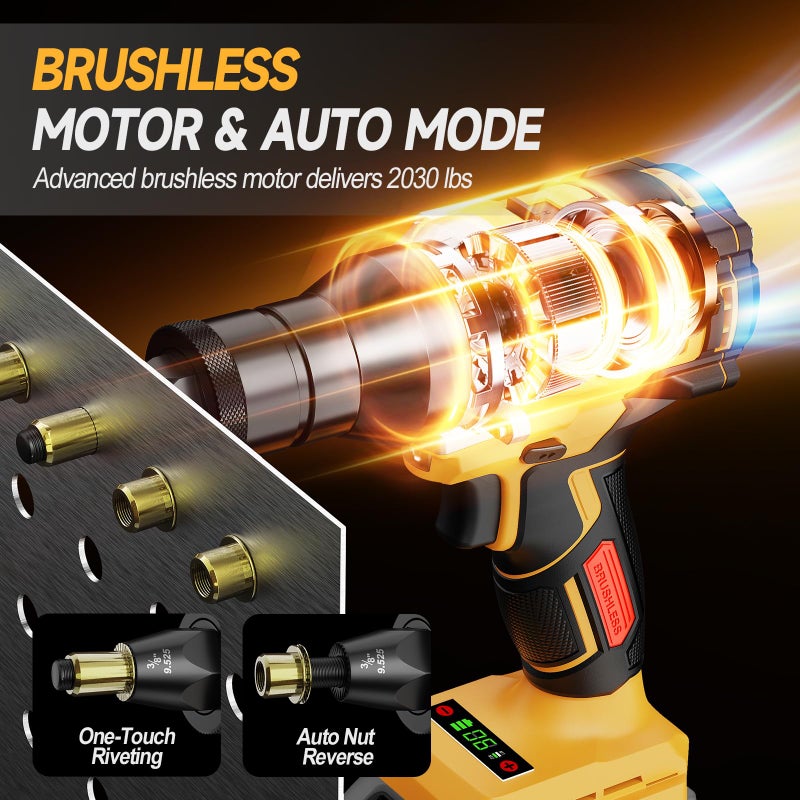 CAMXTOOL Cordless Rivet Nut Gun for Dewalt 20V Max Battery, Electric Rivet Nut Tool with 1/4", 5/16", 3/8" Nut Head, Portable Battery Powered Rivetnut Tool, Auto Mode & Memory Mode, Tool Only - Image 3