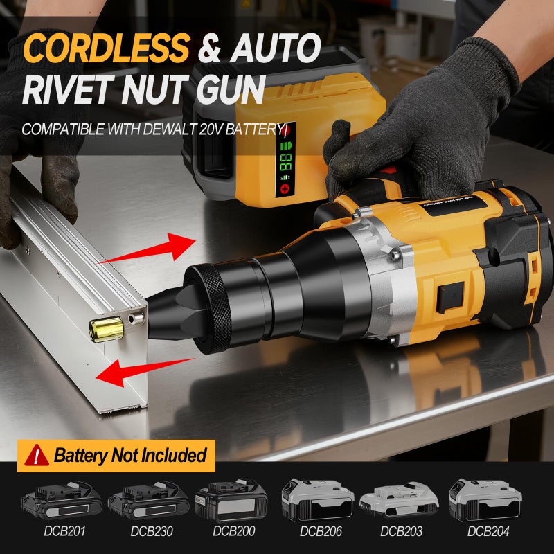 CAMXTOOL Cordless Rivet Nut Gun for Dewalt 20V Max Battery, Electric Rivet Nut Tool with 1/4", 5/16", 3/8" Nut Head, Portable Battery Powered Rivetnut Tool, Auto Mode & Memory Mode, Tool Only - Image 2