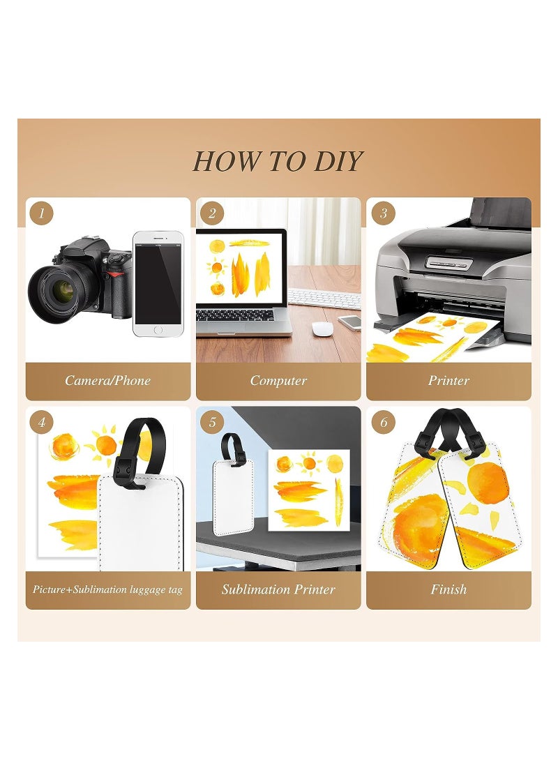 Sublimation Luggage Tags Set of 4, Blank PU Leather Name Tags for Suitcases, Heat Transfer ID Card Holders for Travel, DIY Sports Bag Tags, Rectangle Design - Image 2