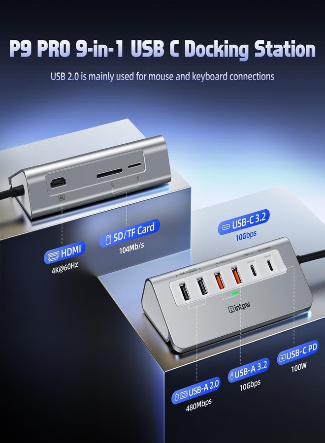 Intpw USB C Hub 10Gbps, 9-in-1 Docking Station with HDMI 4K@60HZ, 3 USB 3.2 10Gbps Data, PD 100W, 2 USB-A 2.0, SD/TF Port for iPhone 16/15, MacBookAir/Pro - Image 2