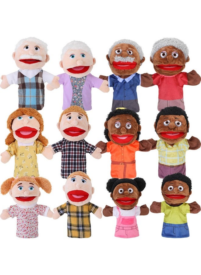 Shappy 12 Pcs Family Hand Puppets 12 Inch Plush Hand Puppet Toys Grandparents Mom Dad Son Daughter Family Members Hand Puppets with Movable Mouth for Girls Boys Storytelling Role Play School Teaching - Image 1