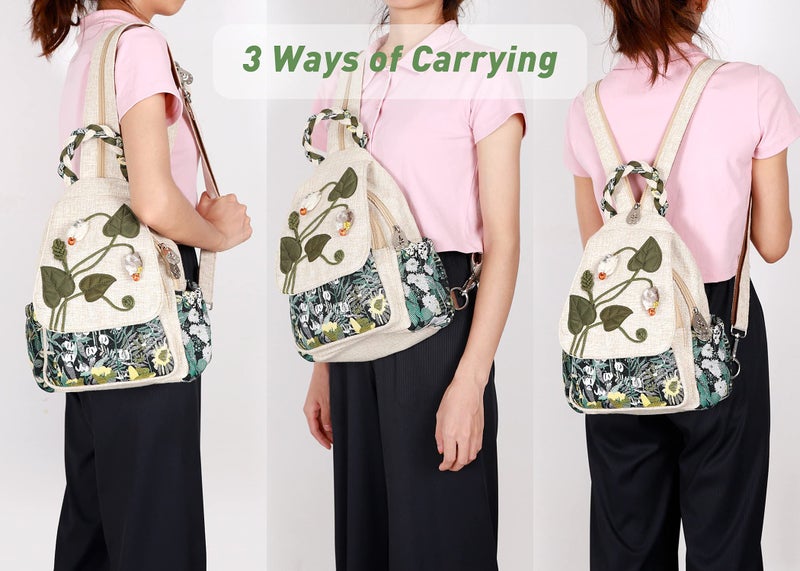 AULUDA Ladys Convertible Sling Bag, Hand Craft Artisan Purse, Girls Beautiful Canvas Premium Casual Day Mini Backpack for Women (Flower Bee) - Image 4