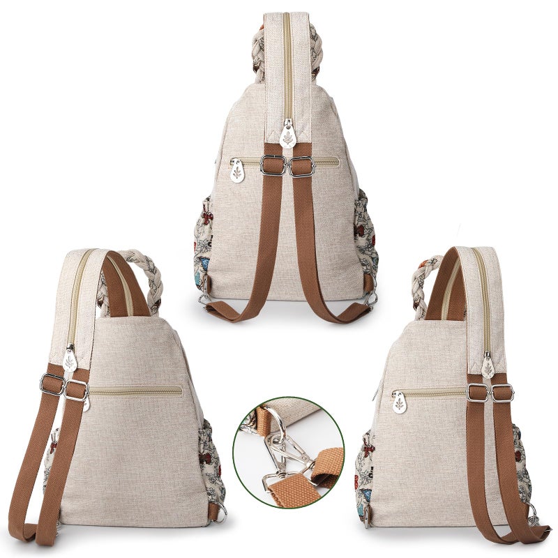 AULUDA Ladys Convertible Sling Bag, Hand Craft Artisan Purse, Girls Beautiful Canvas Premium Casual Day Mini Backpack for Women (Flower Bee) - Image 5