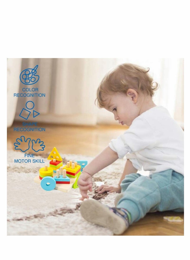Wooden Shape Sorting and Stacking Toy for Toddlers, Educational Color Recognition Puzzle for Early Childhood Development, Ideal for Ages 1-4 Years, Engaging Learning Activity for Boys and Girls - Image 3