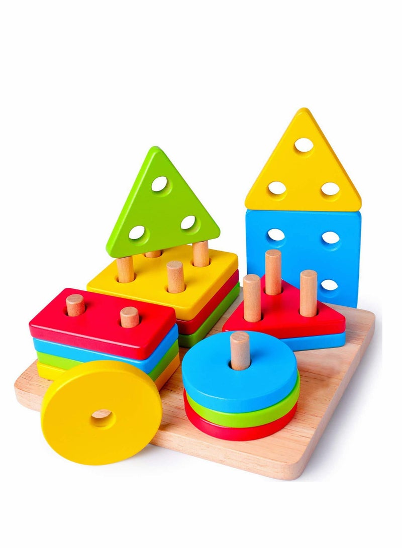 Wooden Shape Sorting and Stacking Toy for Toddlers, Educational Color Recognition Puzzle for Early Childhood Development, Ideal for Ages 1-4 Years, Engaging Learning Activity for Boys and Girls - Image 1