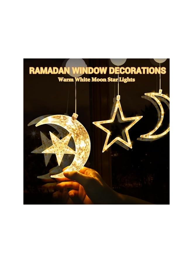 The Bros 3-Pack Ramadan Eid LED String Lights - Battery-Powered Moon & Star Window Hanging Decor with Suction Cups for Indoor/Outdoor Use  - Image 4