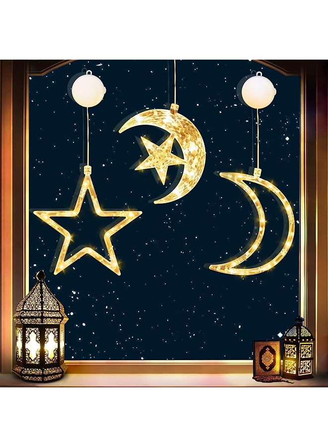 The Bros 3-Pack Ramadan Eid LED String Lights - Battery-Powered Moon & Star Window Hanging Decor with Suction Cups for Indoor/Outdoor Use  - Image 1