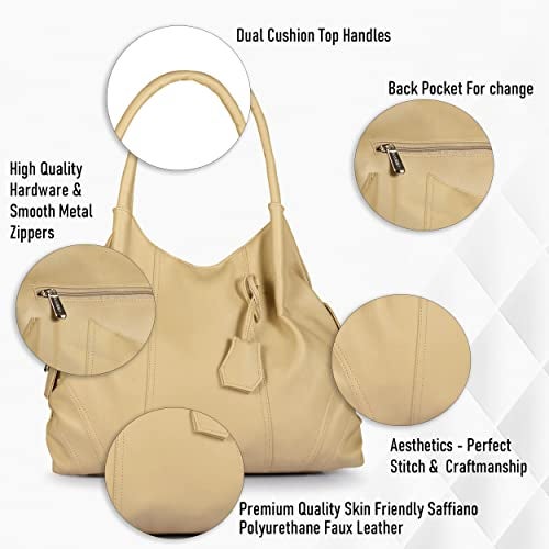 Fostelo Women's Jane Satchel Tote Handbag for Women | Ladies Purse | Stylish Shoulder Bag | Gift For Women | Beige - Image 2