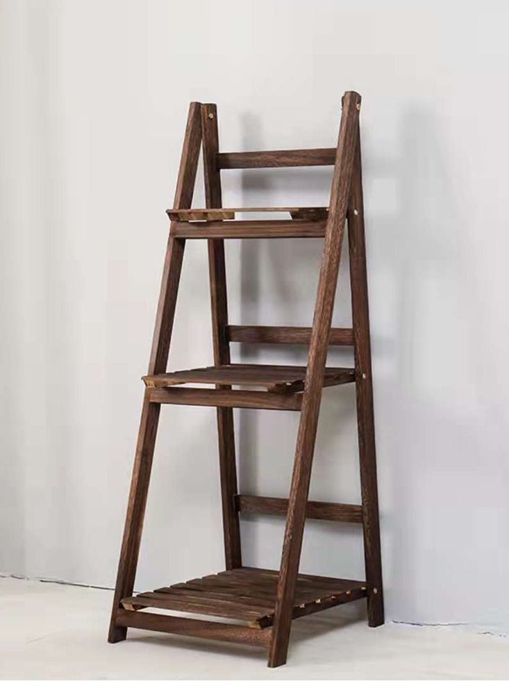 لينجوي حامل نباتات خشبي قابل للطي بني 42x32x114 سم  - Image 3