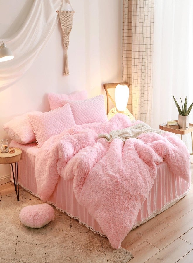 HAIHUA Pink Fluffy Comforter Set， Fluffy Plush Shaggy Duvet Cover 2 Pieces Set (1 Faux Fur Duvet Cover + 1 Plush Pillow Cases) Velvet Pink Bedding Twin Bed Set,Zipper Closure (Pink, Twin) - Image 5