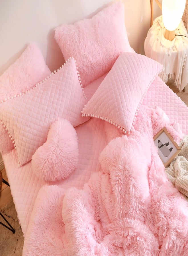 HAIHUA Pink Fluffy Comforter Set， Fluffy Plush Shaggy Duvet Cover 2 Pieces Set (1 Faux Fur Duvet Cover + 1 Plush Pillow Cases) Velvet Pink Bedding Twin Bed Set,Zipper Closure (Pink, Twin) - Image 4