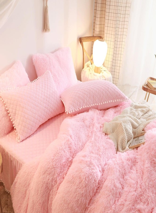 HAIHUA Pink Fluffy Comforter Set， Fluffy Plush Shaggy Duvet Cover 2 Pieces Set (1 Faux Fur Duvet Cover + 1 Plush Pillow Cases) Velvet Pink Bedding Twin Bed Set,Zipper Closure (Pink, Twin) - Image 3