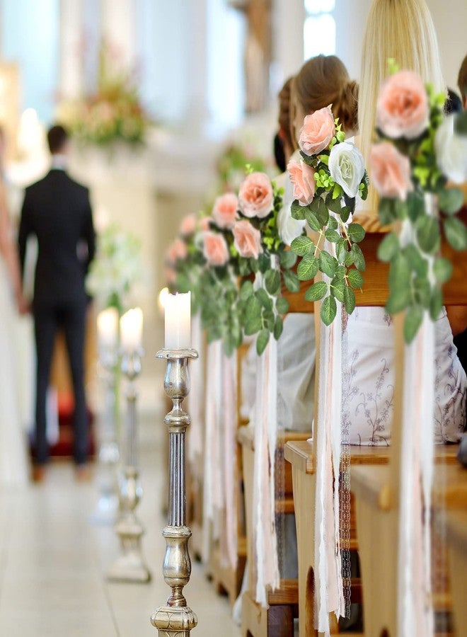 Giegxin 16 Pcs Wedding Aisle Decorations Pew Flower for Wedding Ceremony Aisle Chair Artificial Rose Chair Back Floral Decoration with Eucalyptus and Ribbons for Ceremony Church Party - Image 4
