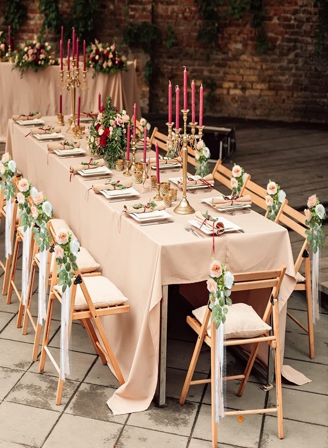 Giegxin 16 Pcs Wedding Aisle Decorations Pew Flower for Wedding Ceremony Aisle Chair Artificial Rose Chair Back Floral Decoration with Eucalyptus and Ribbons for Ceremony Church Party - Image 3