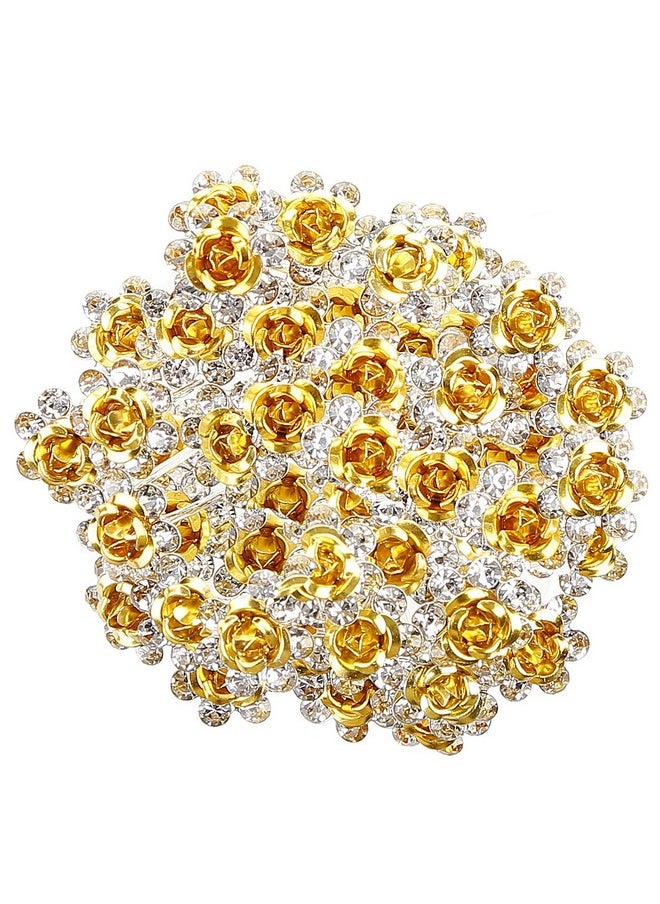 BETITETO 40 Pcs Ushaped Flower Rhinestone Hair Pins Crystal Hair Accessories For Bridal Wedding Party Girls' Sweet Sixteen (Yellow)  - Image 1