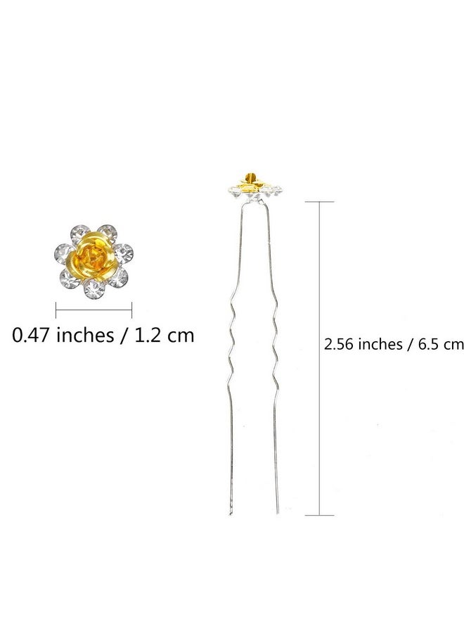 BETITETO 40 Pcs Ushaped Flower Rhinestone Hair Pins Crystal Hair Accessories For Bridal Wedding Party Girls' Sweet Sixteen (Yellow)  - Image 3