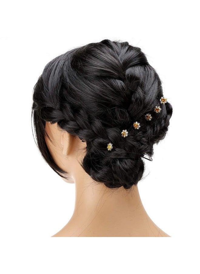 BETITETO 40 Pcs Ushaped Flower Rhinestone Hair Pins Crystal Hair Accessories For Bridal Wedding Party Girls' Sweet Sixteen (Yellow)  - Image 2