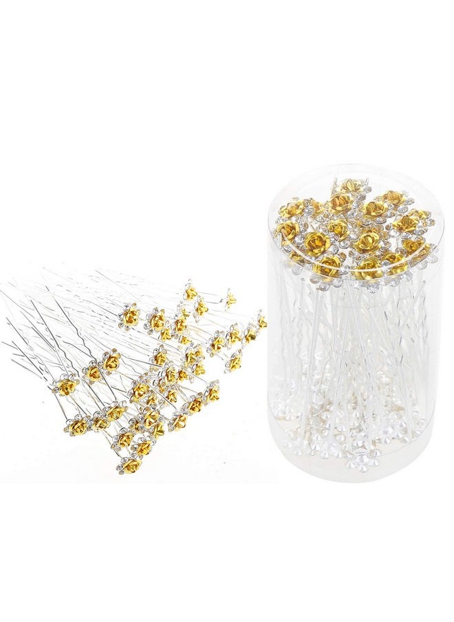 BETITETO 40 Pcs Ushaped Flower Rhinestone Hair Pins Crystal Hair Accessories For Bridal Wedding Party Girls' Sweet Sixteen (Yellow)  - Image 5