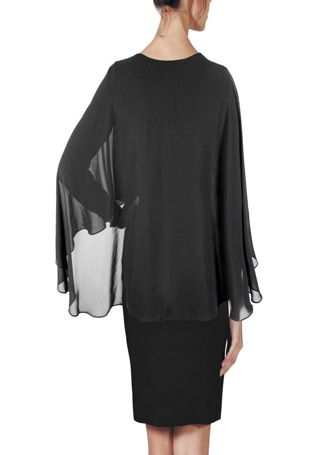Luwint Sheer Capelet for Women, Lightweight Black Chiffon Shawl Cape Dress for Sleeveless - Image 3