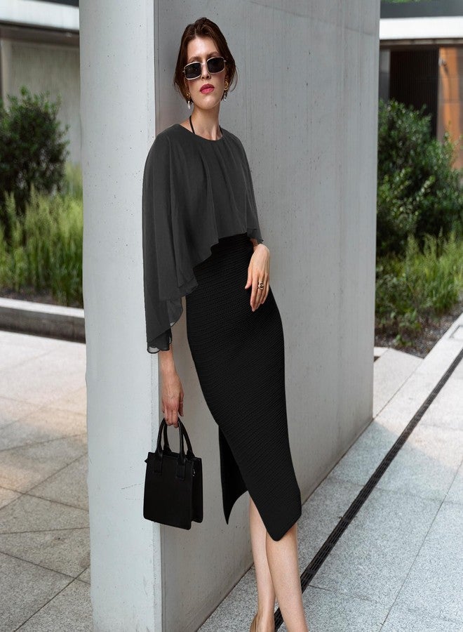 Luwint Sheer Capelet for Women, Lightweight Black Chiffon Shawl Cape Dress for Sleeveless - Image 2