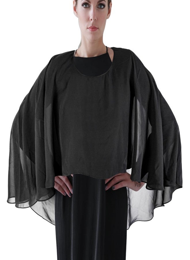 Luwint Sheer Capelet for Women, Lightweight Black Chiffon Shawl Cape Dress for Sleeveless - Image 4